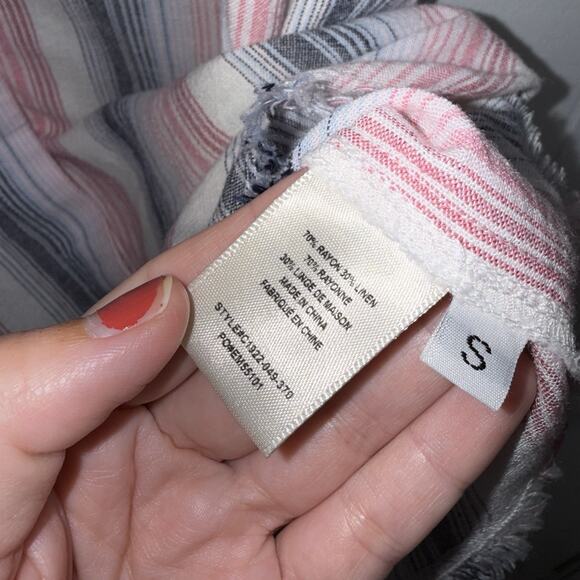 Cloth & Stone Anthropologie Women’s Linen Blend Raw Hem Striped Shirt Dress S - Picture 5 of 5